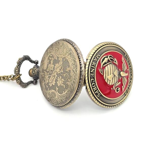 Marines Enamel Pocket Watch - USMC Gift, Military Keepsake Retirement Graduation - Picture 5 of 9